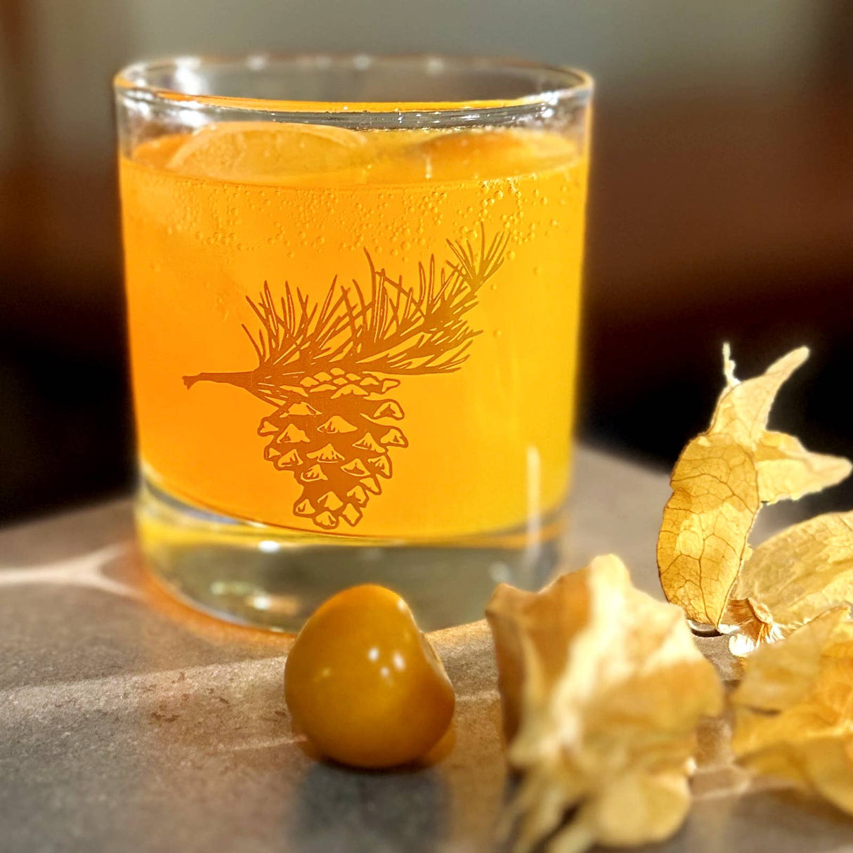 Lowball Cocktail Glass: Pinecone & Sprig
