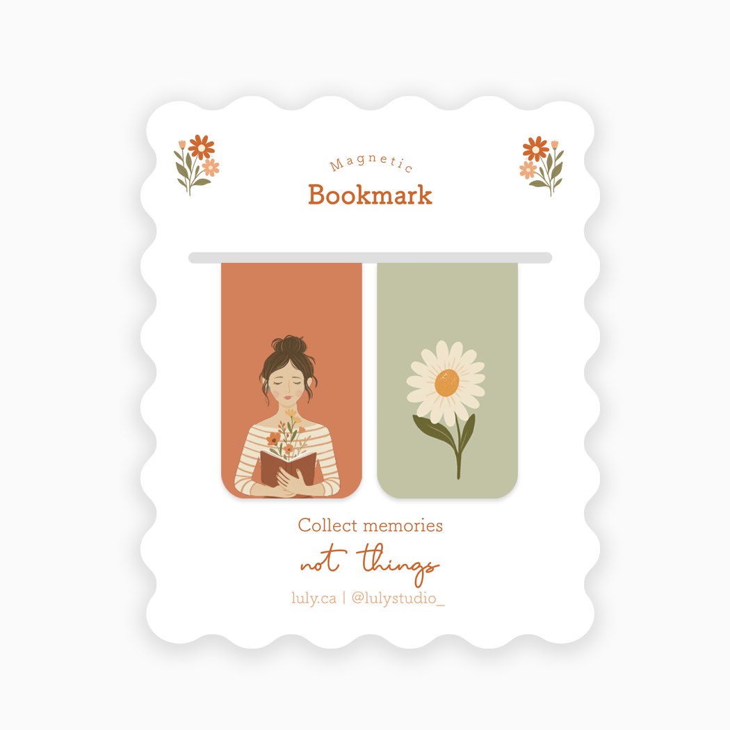 Magnetic Bookmark | Book and Flowers