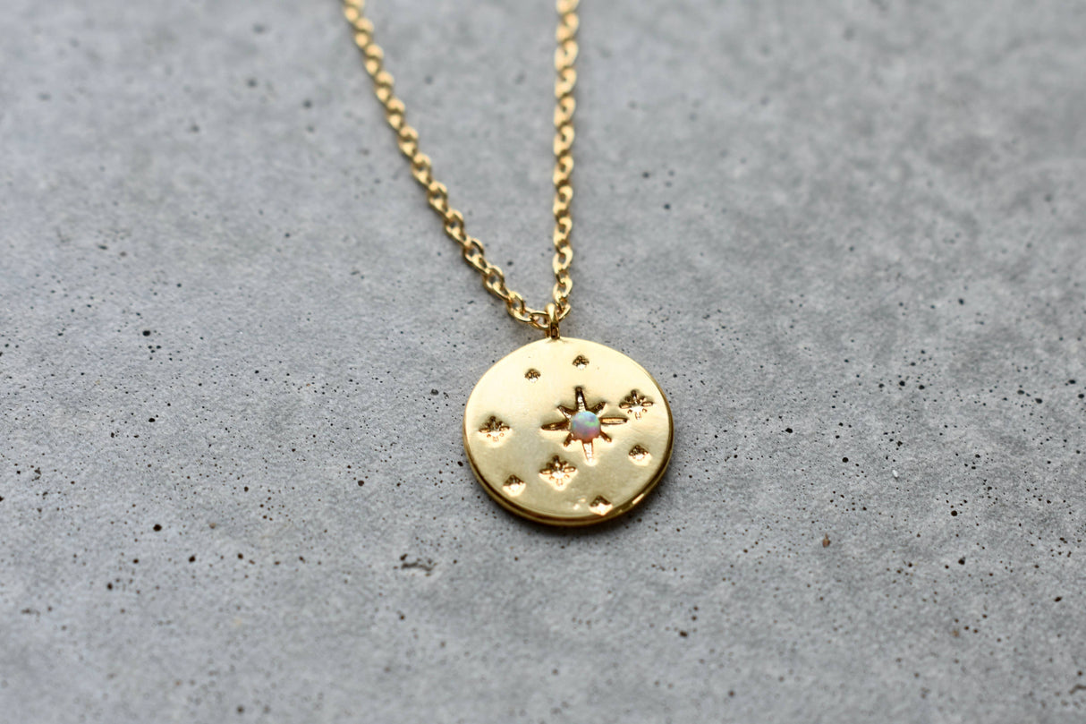 Opal Star Disc Gold Necklace