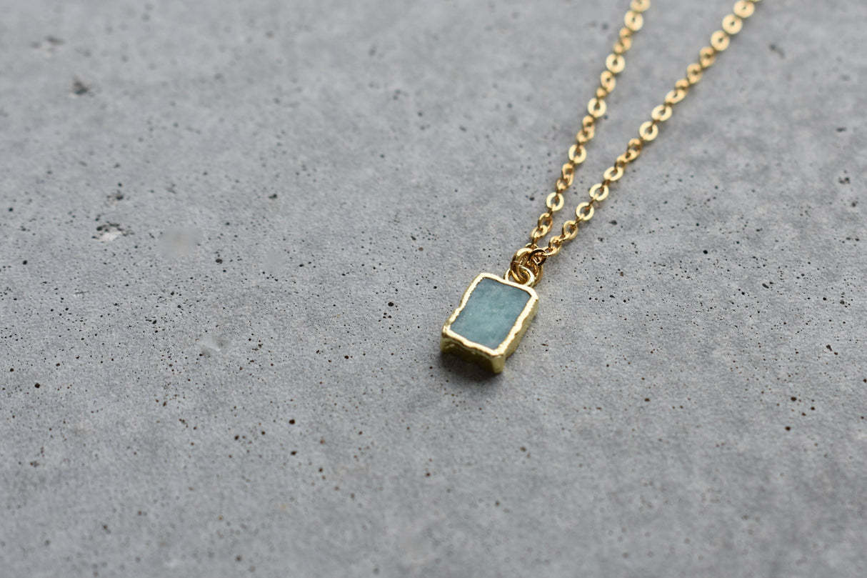 Amazonite Tiny Rectangle Gold Necklace