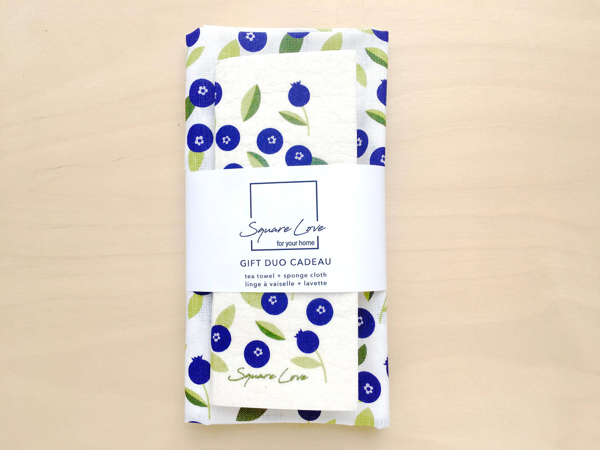 Blueberry Gift Duo | 1 Tea Towel + 1 Sponge Cloth