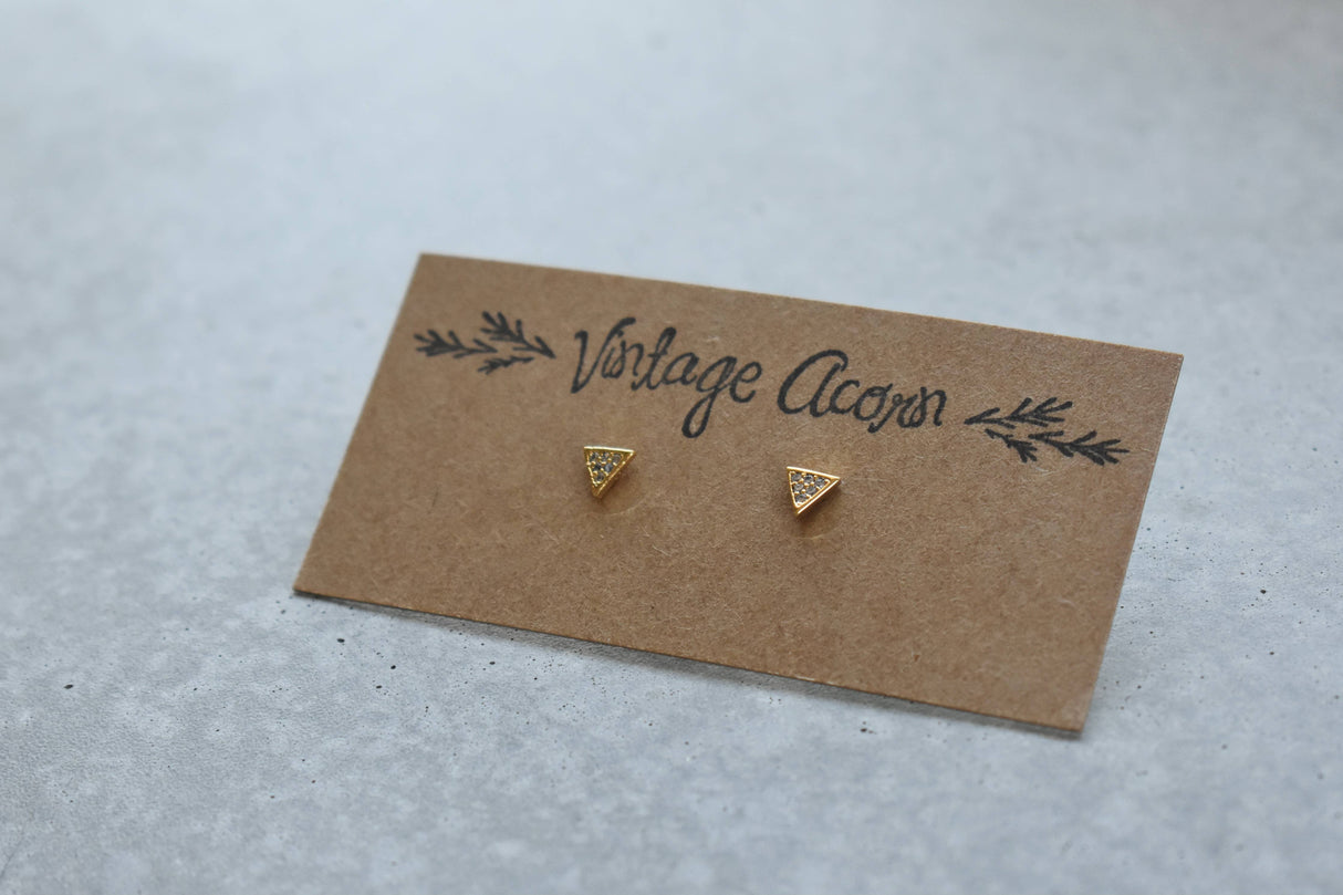 Gold Crystal Moon Stud Earrings