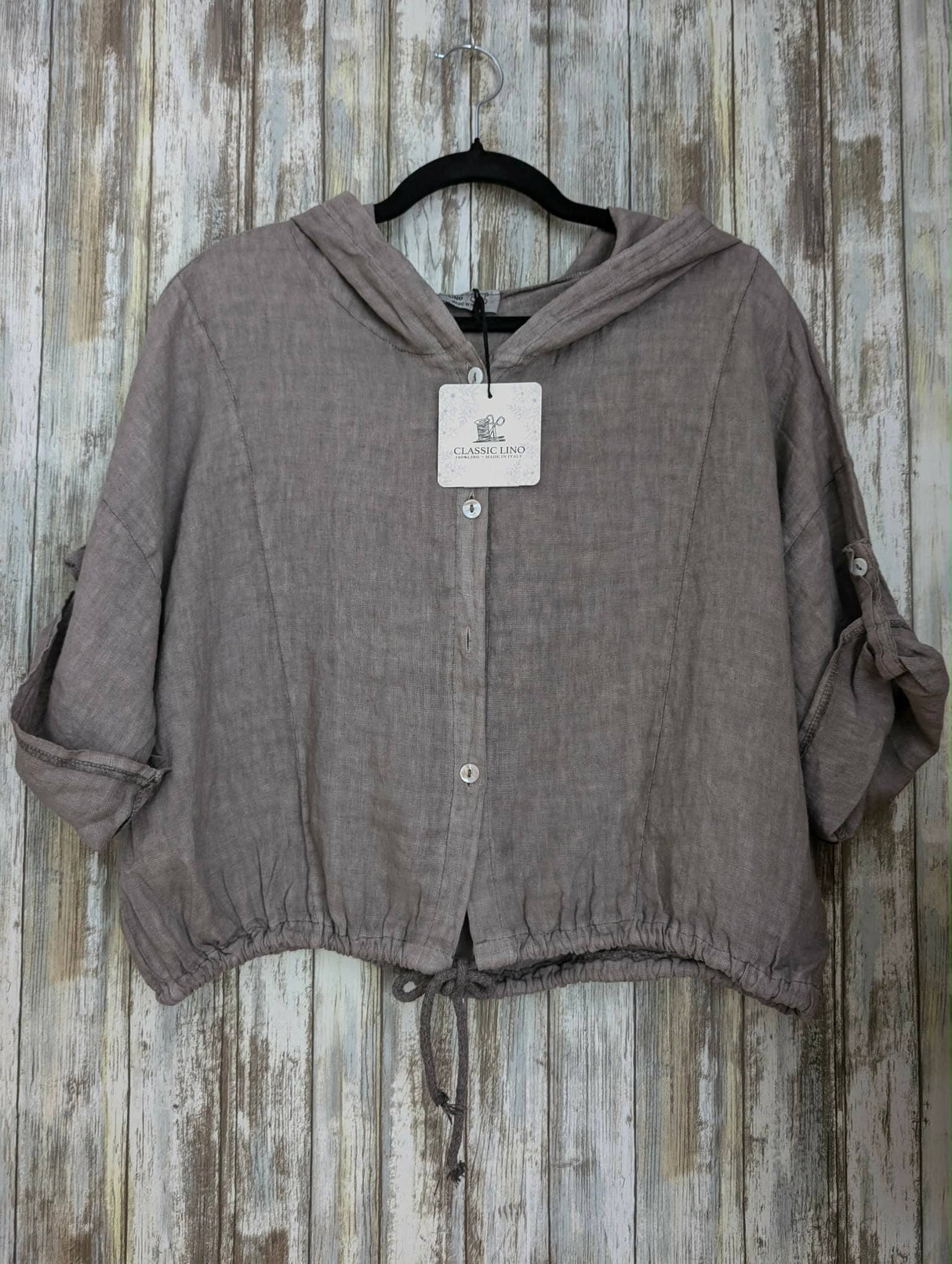 Linen Hooded Button Top