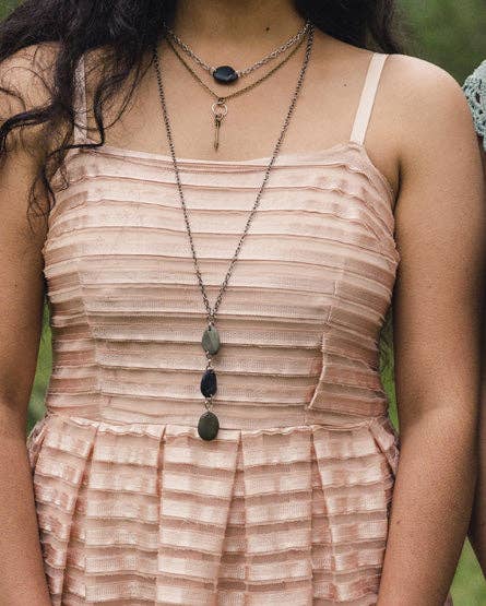 Rapids Stone Necklace: Antique Brass / Brown - gray - black