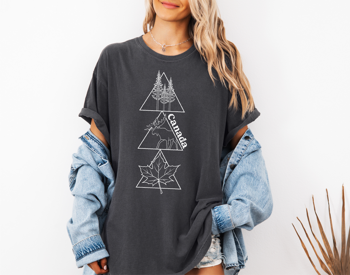 Geometric Canada Unisex T-shirt | Canadian Clothing: Pepper (Grey)