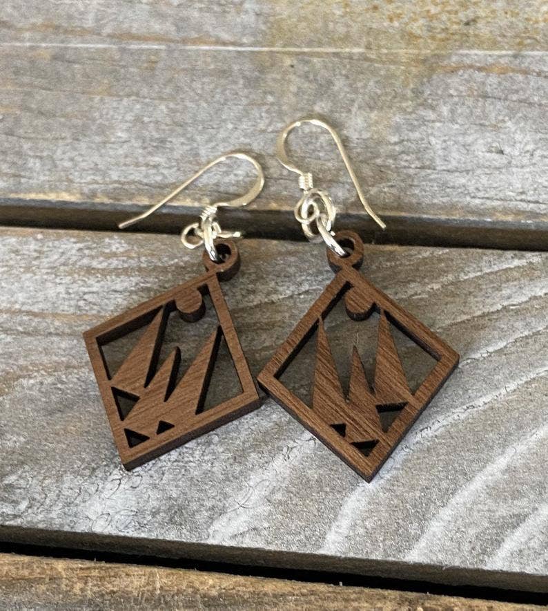 Walnut Wood Earrings - Trees