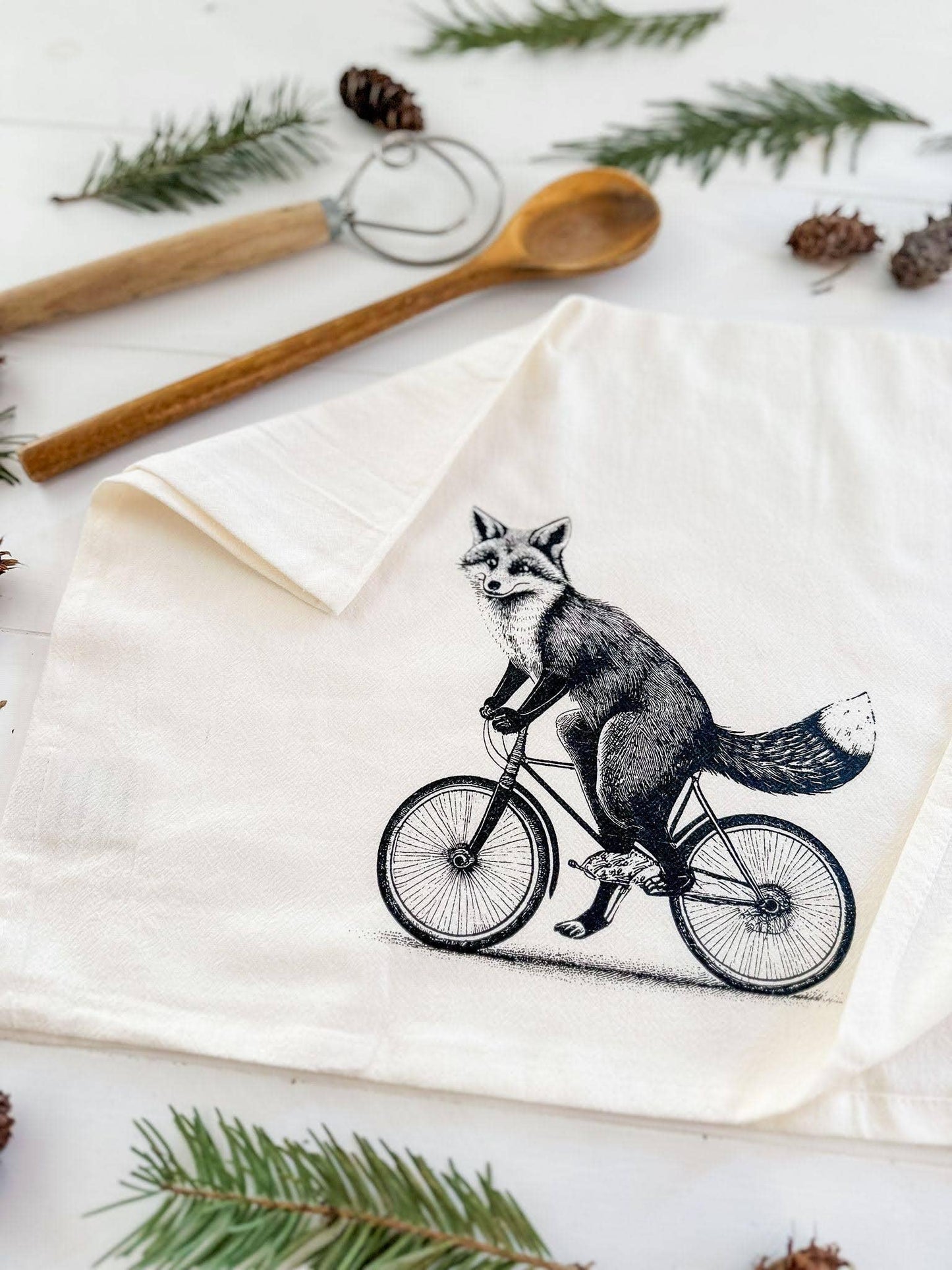 Fox on a Bike Tea Towel