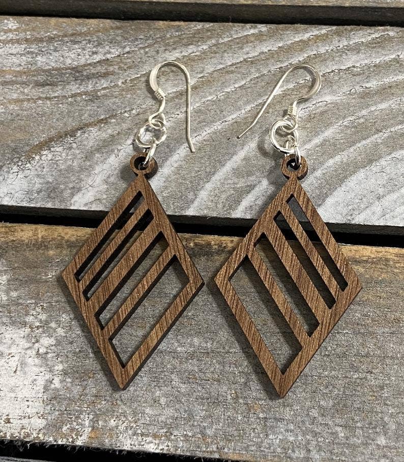 Walnut Wood Earrings - Geometric