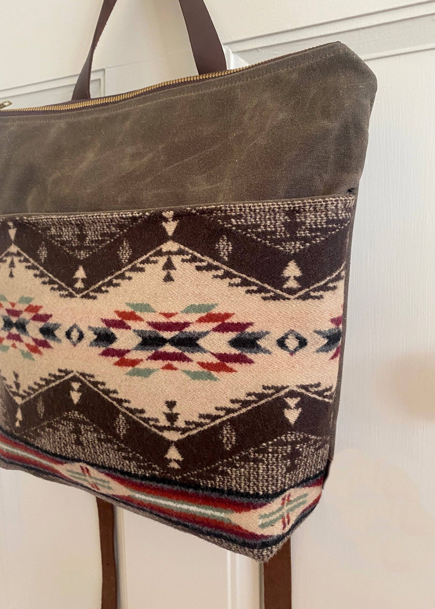 Western Boho Chic Waxed Canvas Backpack - w/ Pendleton Wool