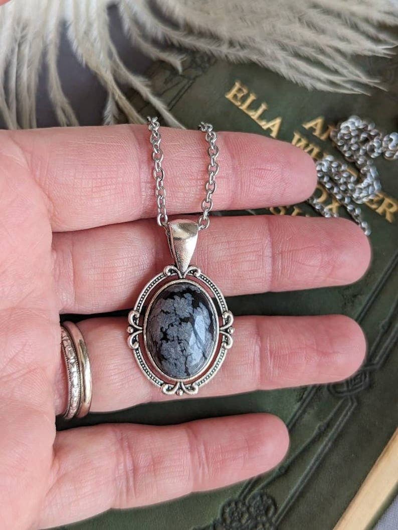 Snowflake Obsidian Necklace | Silver Pendant, Handmade Jewelry