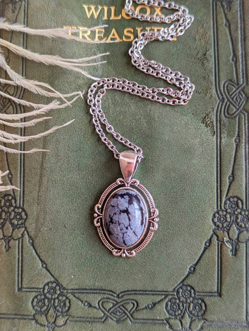 Snowflake Obsidian Necklace | Silver Pendant, Handmade Jewelry