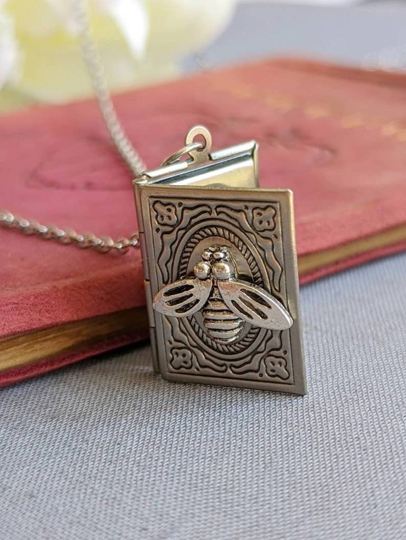 Silver Bee Book Locket Necklace