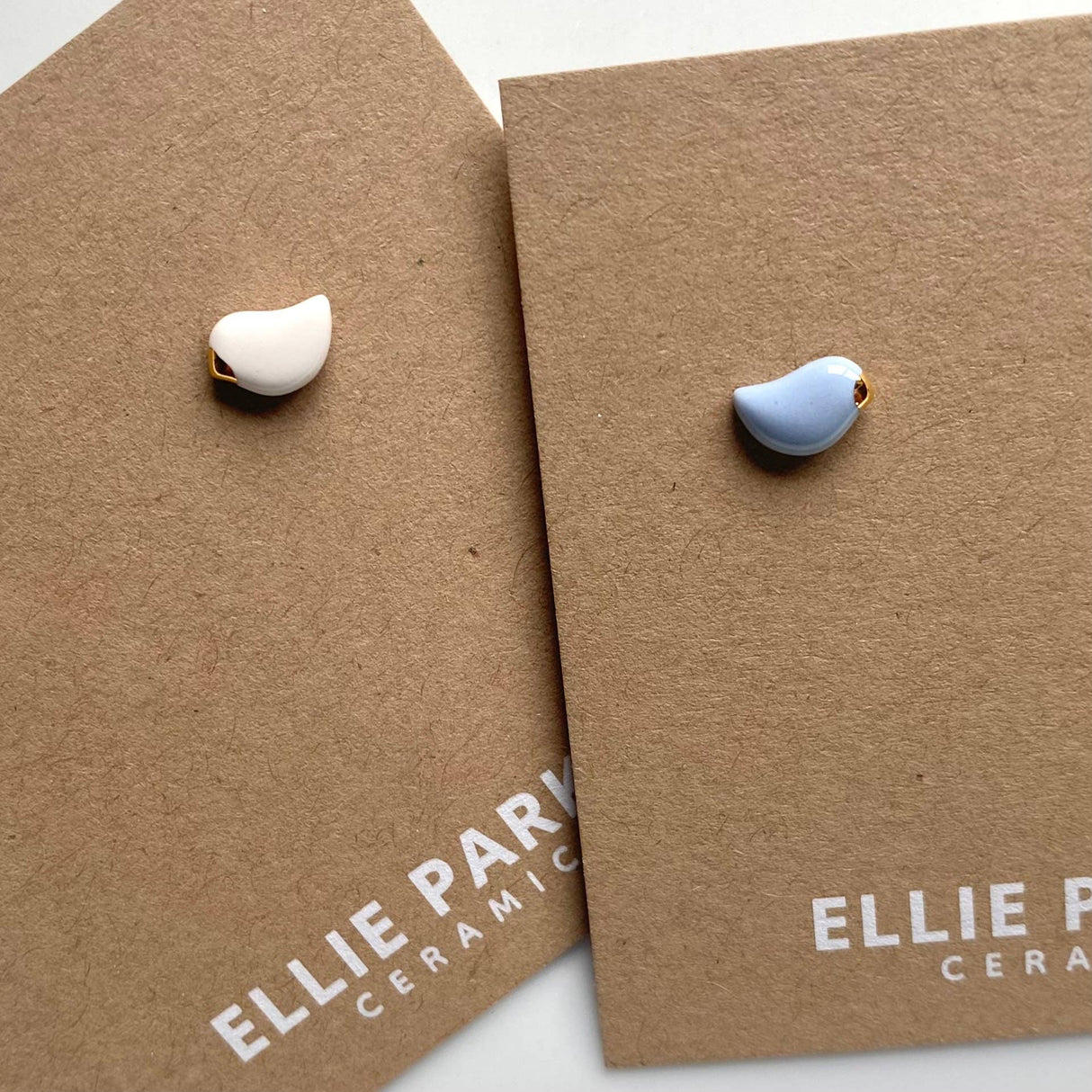 Ceramic Clay Birdie Stud Earrings with Gold Accents