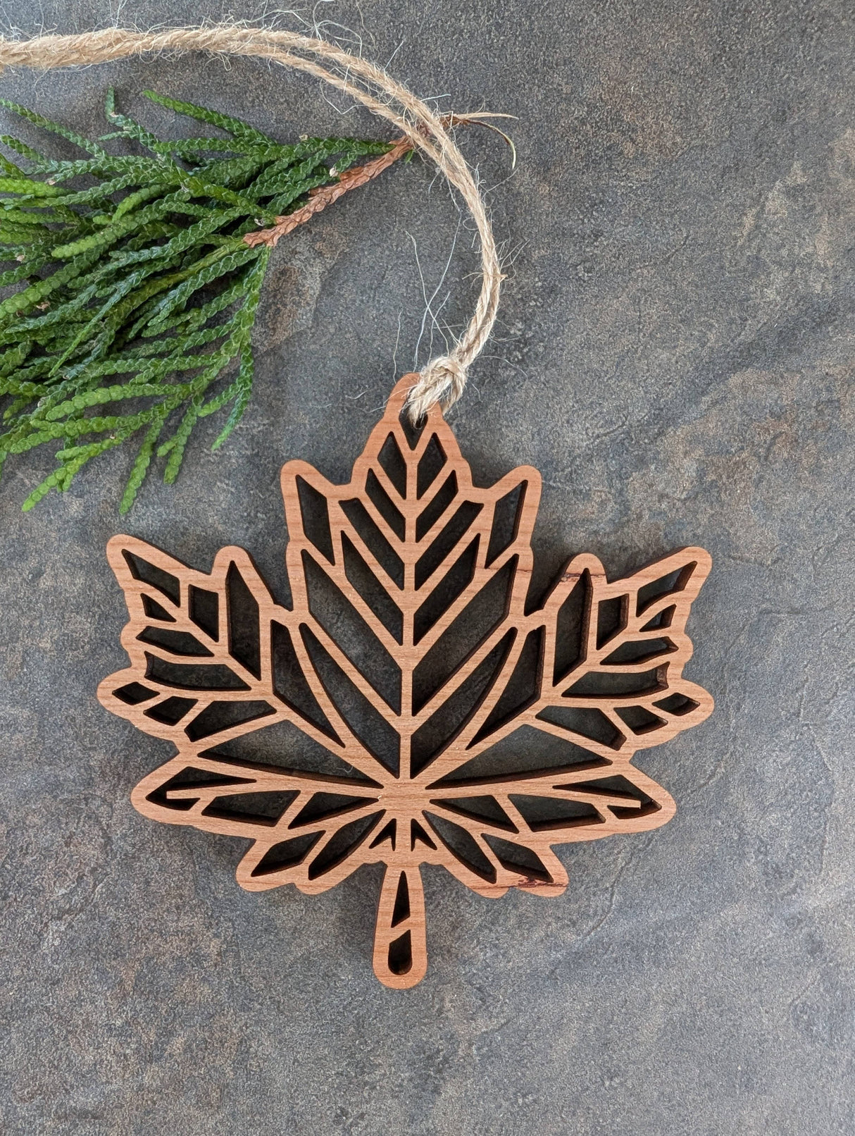Maple Leaf Cutout Ornament - Canada Wood Souvenir, Christmas: Cherry Wood