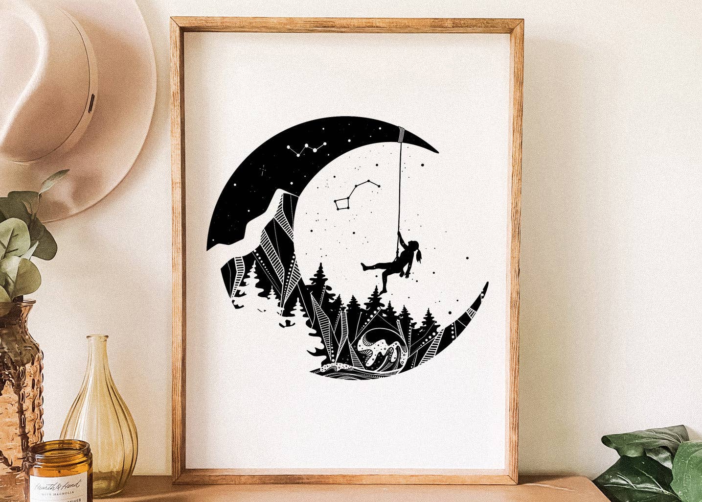 Moon and Climber Print: 11"x14"