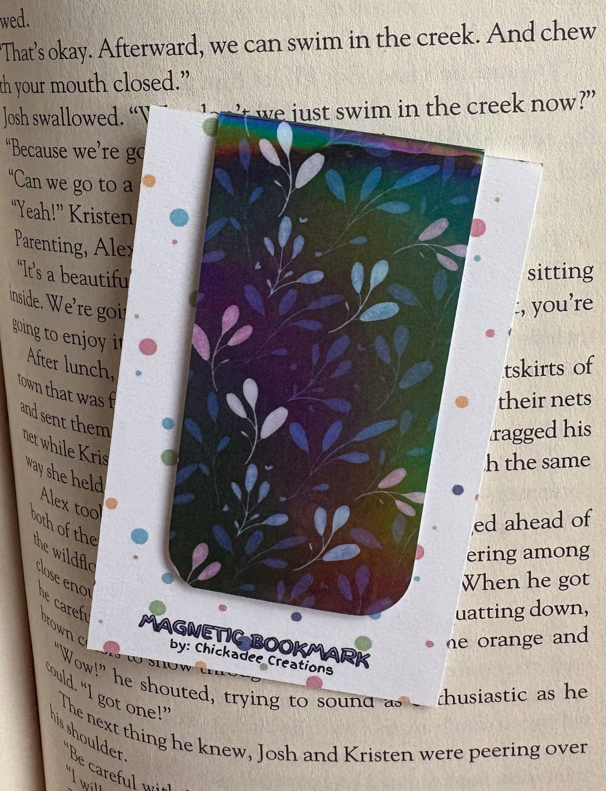 Leafy holographic magnetic bookmark