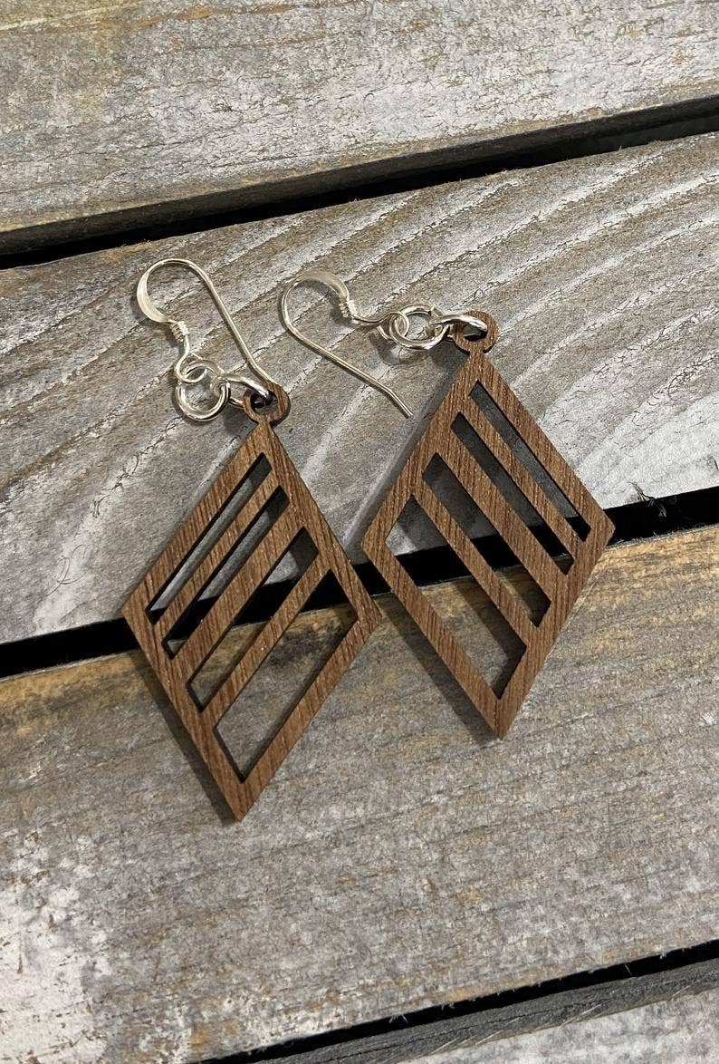 Walnut Wood Earrings - Geometric