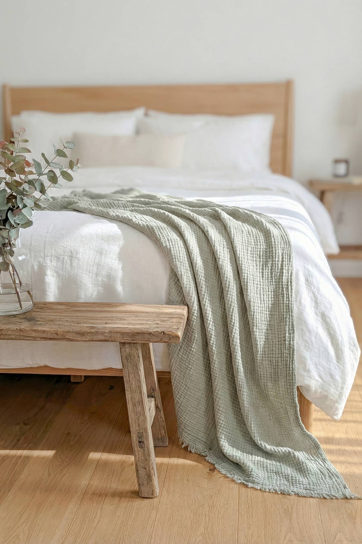 4 Layer Muslin Cotton Throw Blanket: Green