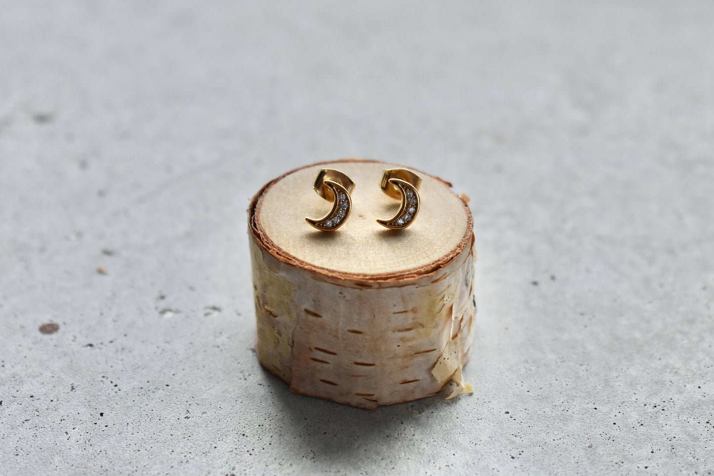 Gold Crystal Moon Stud Earrings