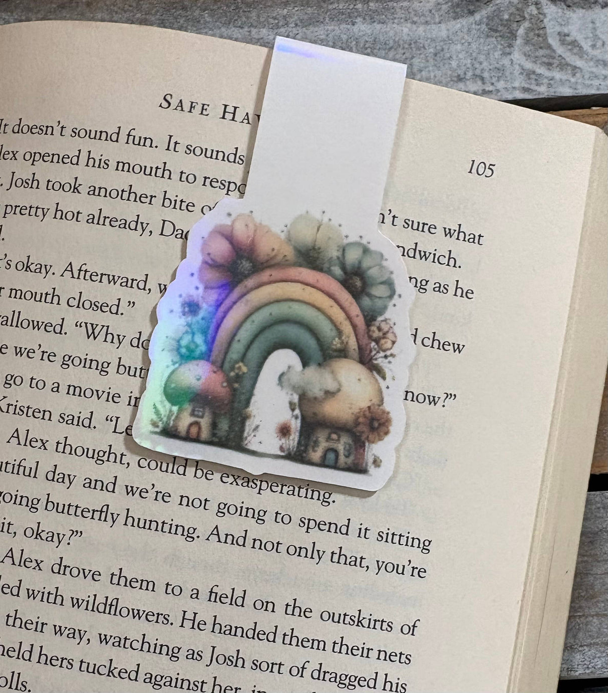 Whimsical rainbow holographic magnetic bookmark