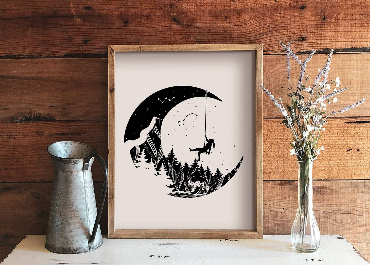 Moon and Climber Print: 11"x14"