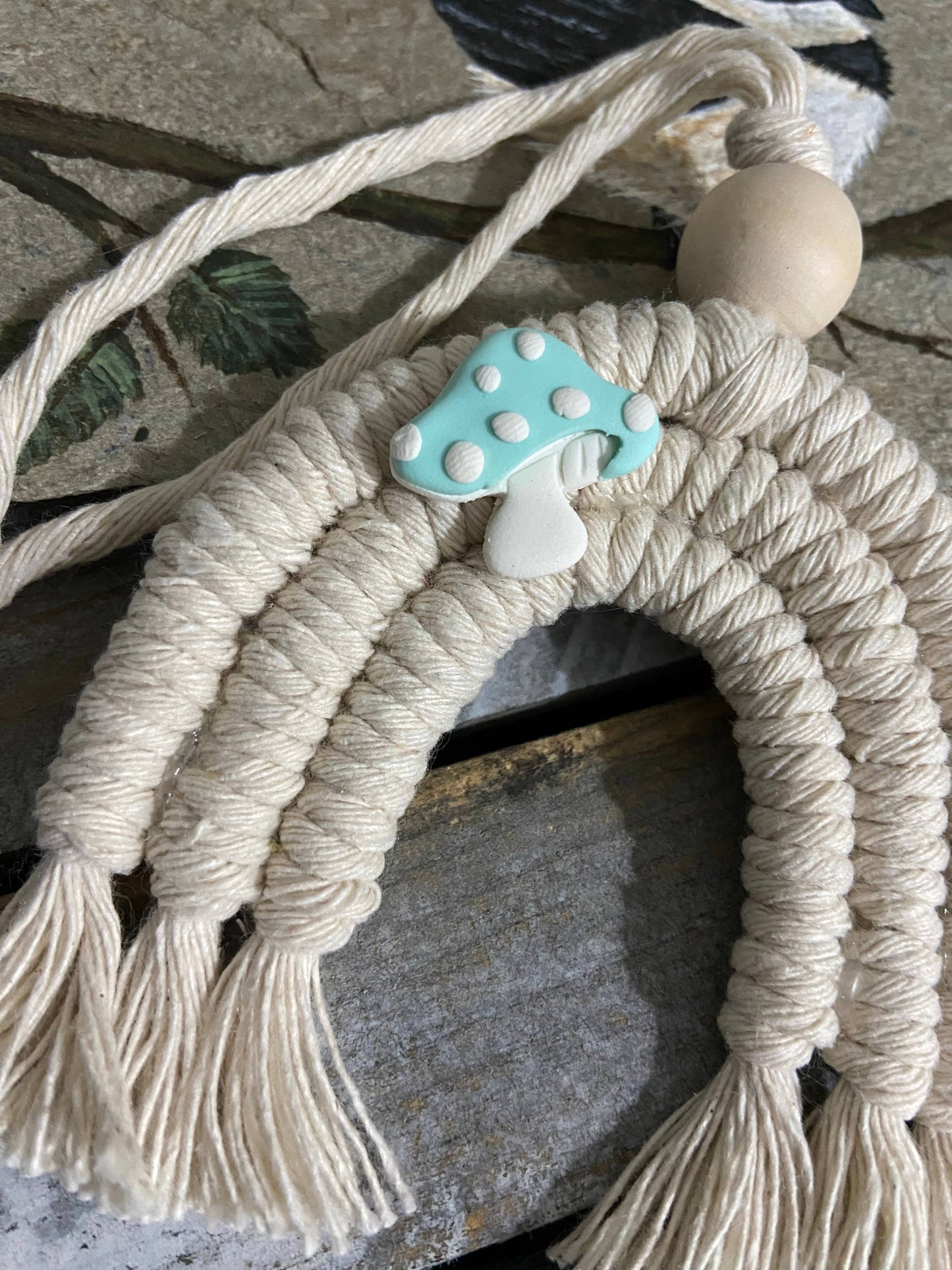 Macrame Rainbow Car Diffuser - Blue Mushroom