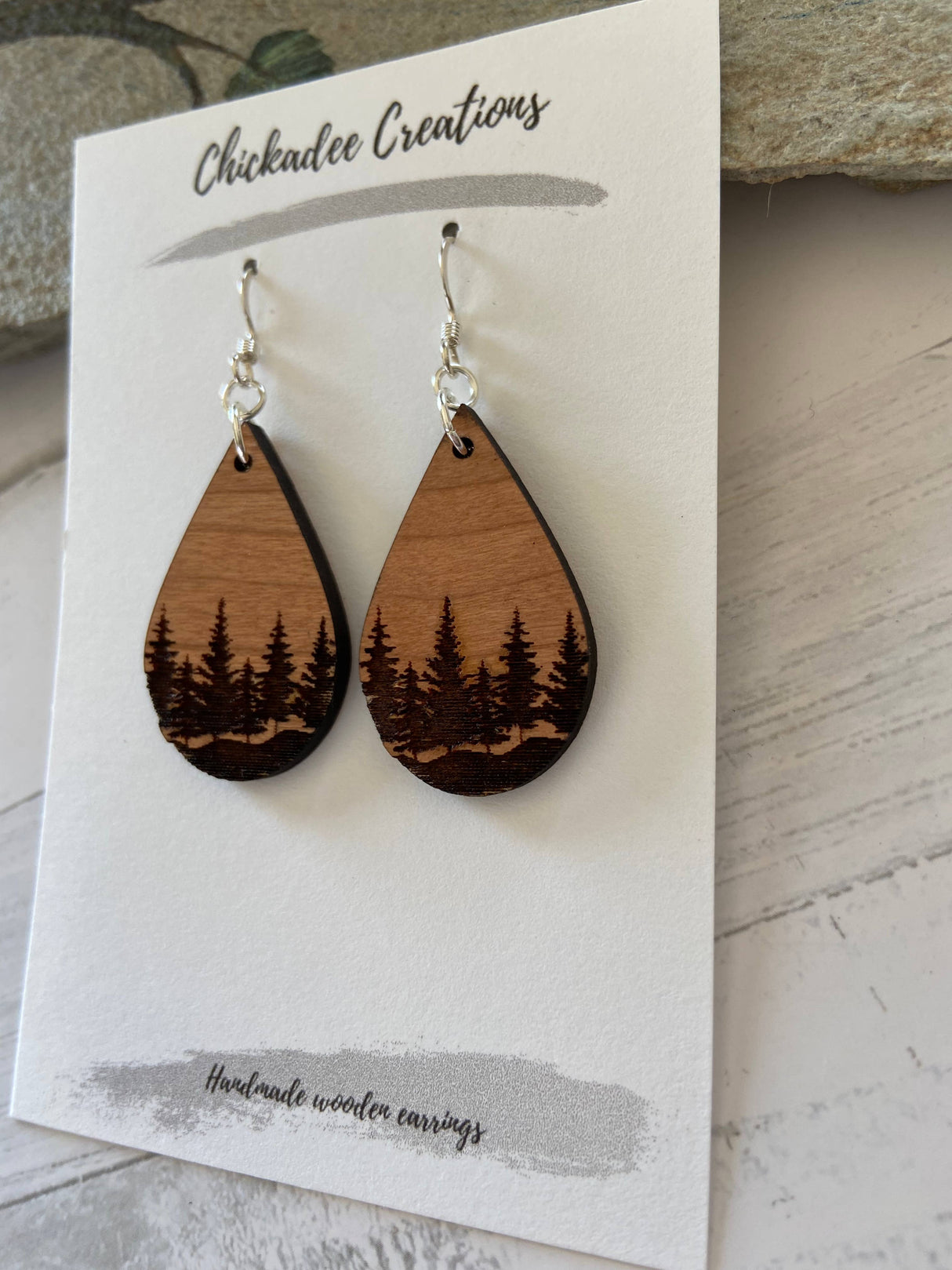 Cherry Wood Earrings Teardrop Forest