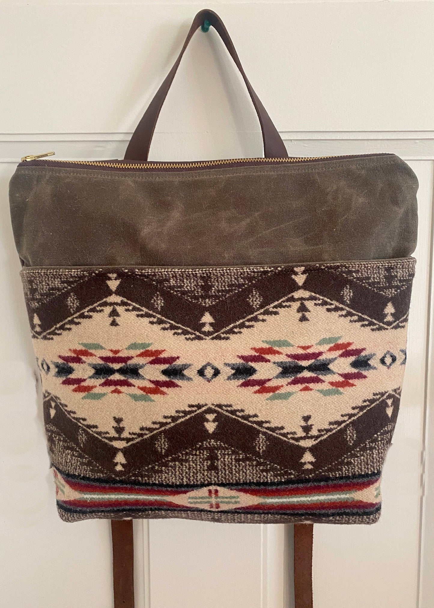 Western Boho Chic Waxed Canvas Backpack - w/ Pendleton Wool