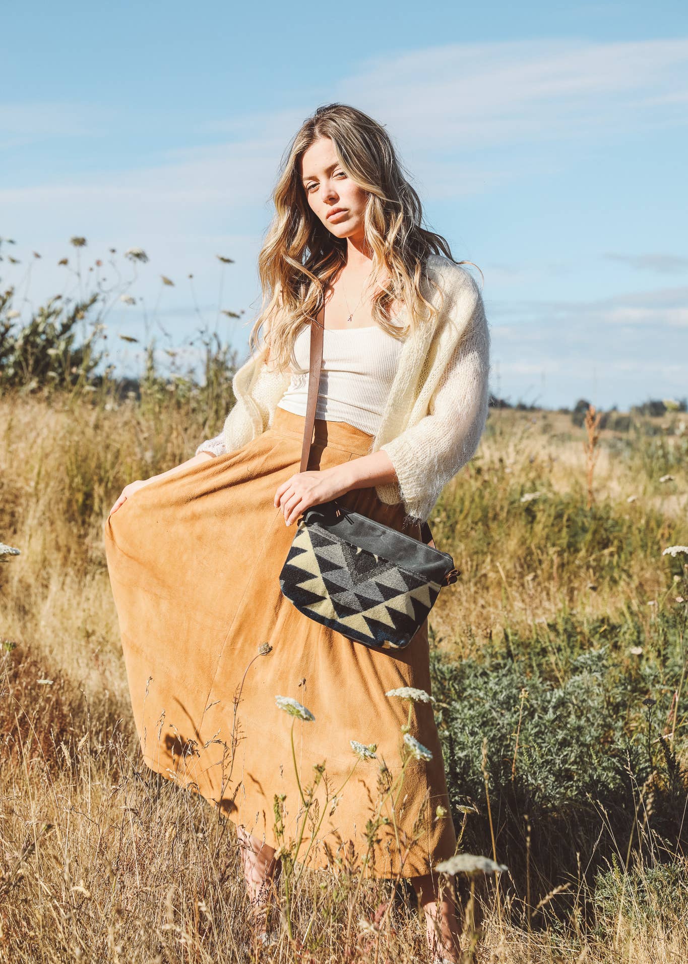 Western Boho Style Crossbody: Waxed Canvas Bag