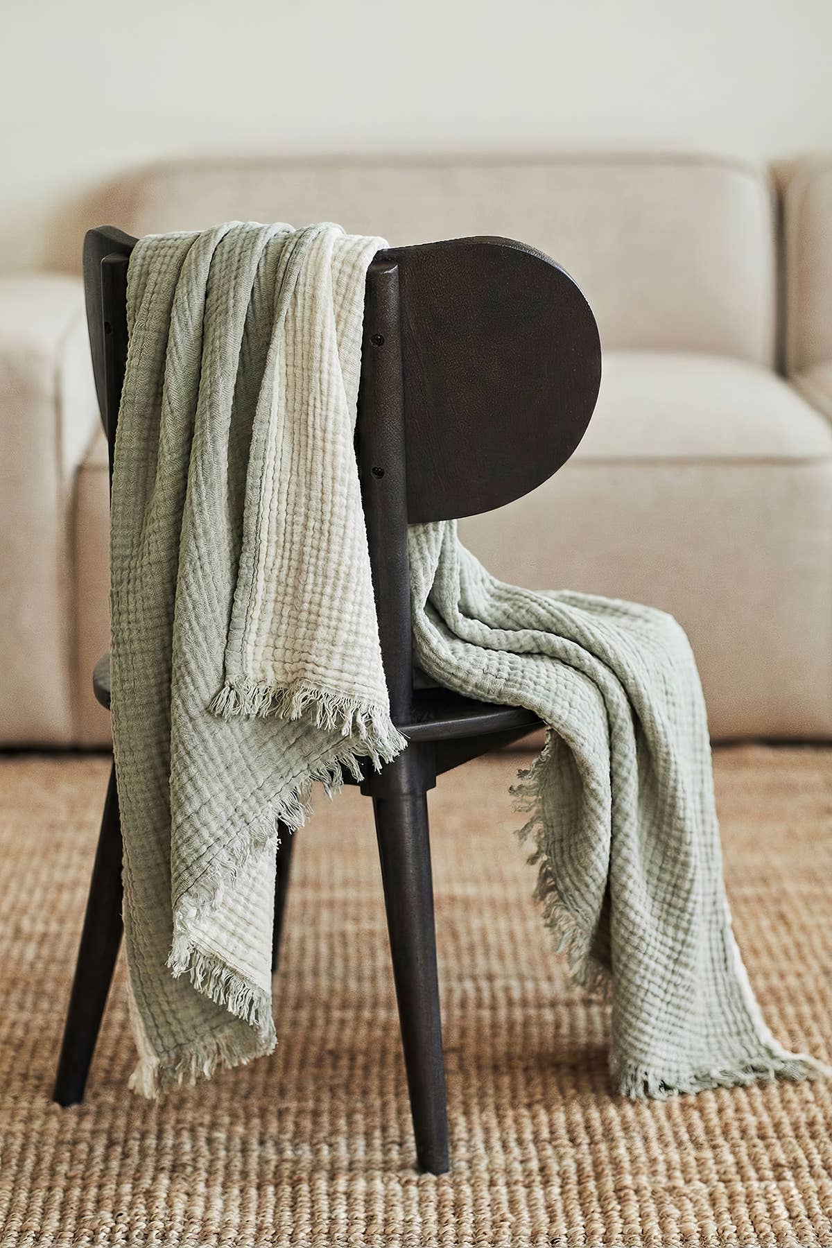 4 Layer Muslin Cotton Throw Blanket: Green