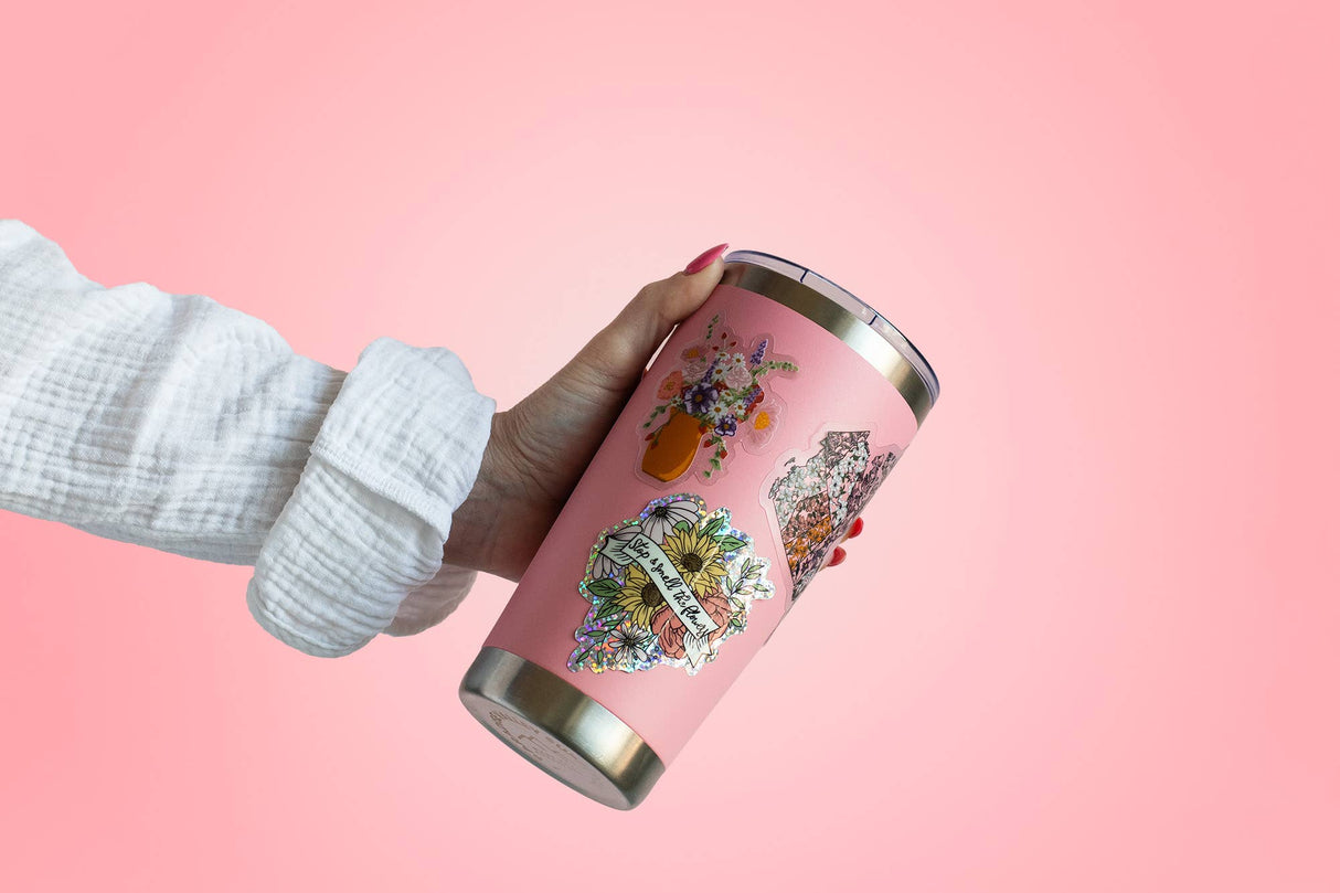 Stop & Smell The Flowers Glitter Sticker