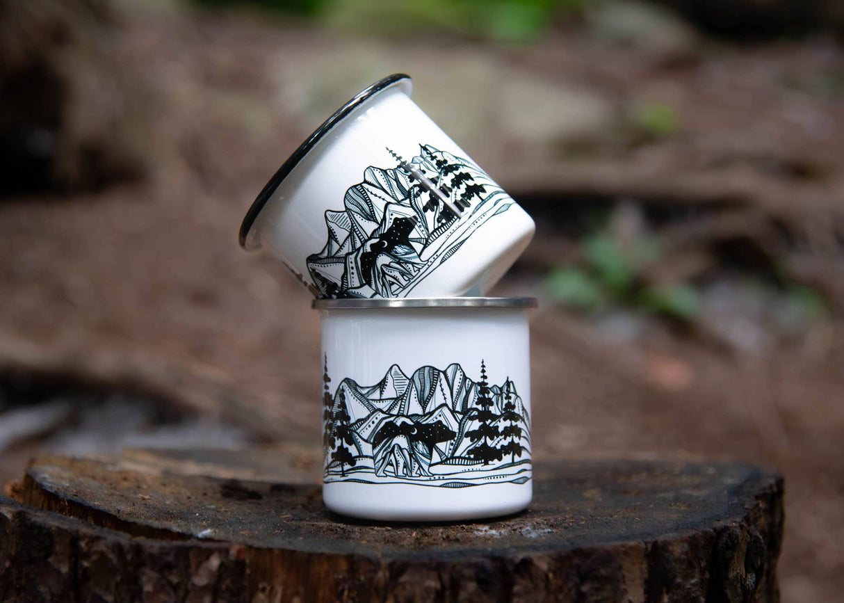 Bear and Mountains, Camping Mug- Black