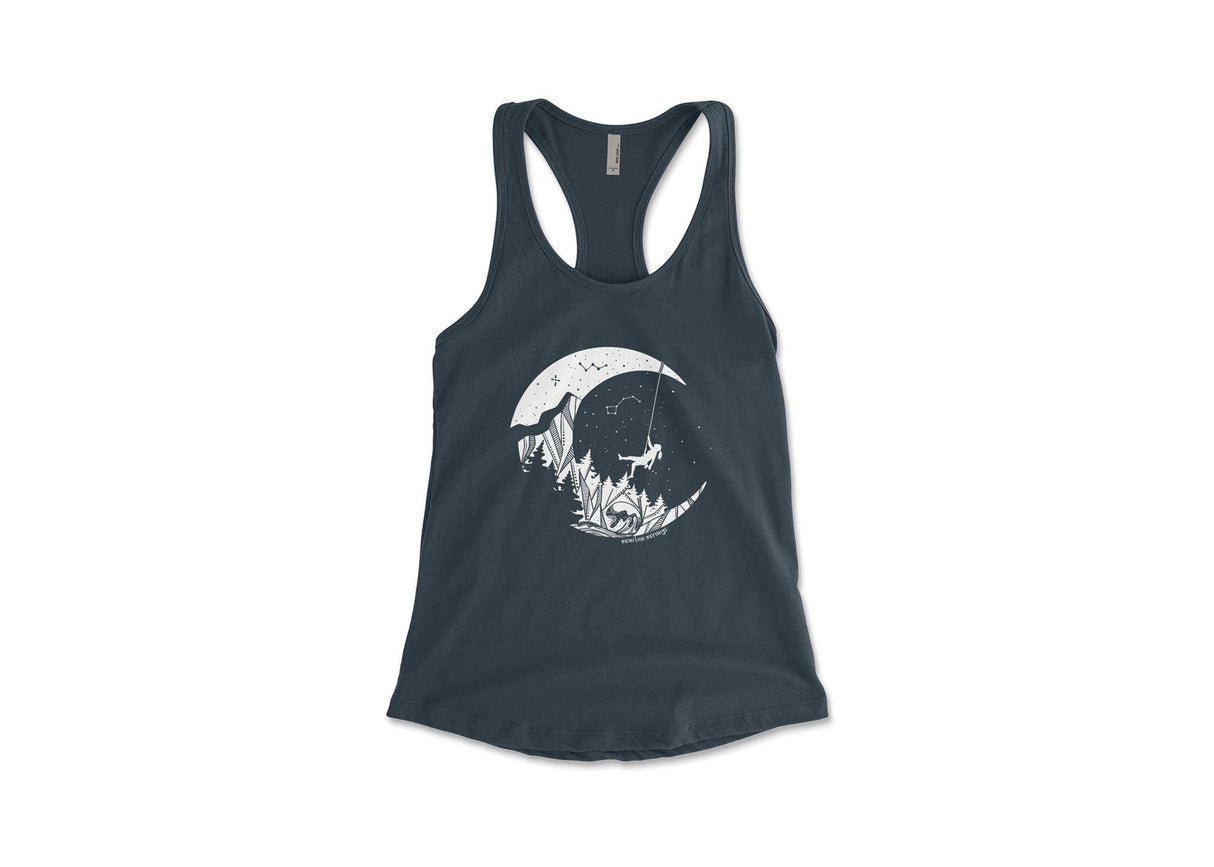 Women's Tank Top, Moon and Climber: Heather Gray