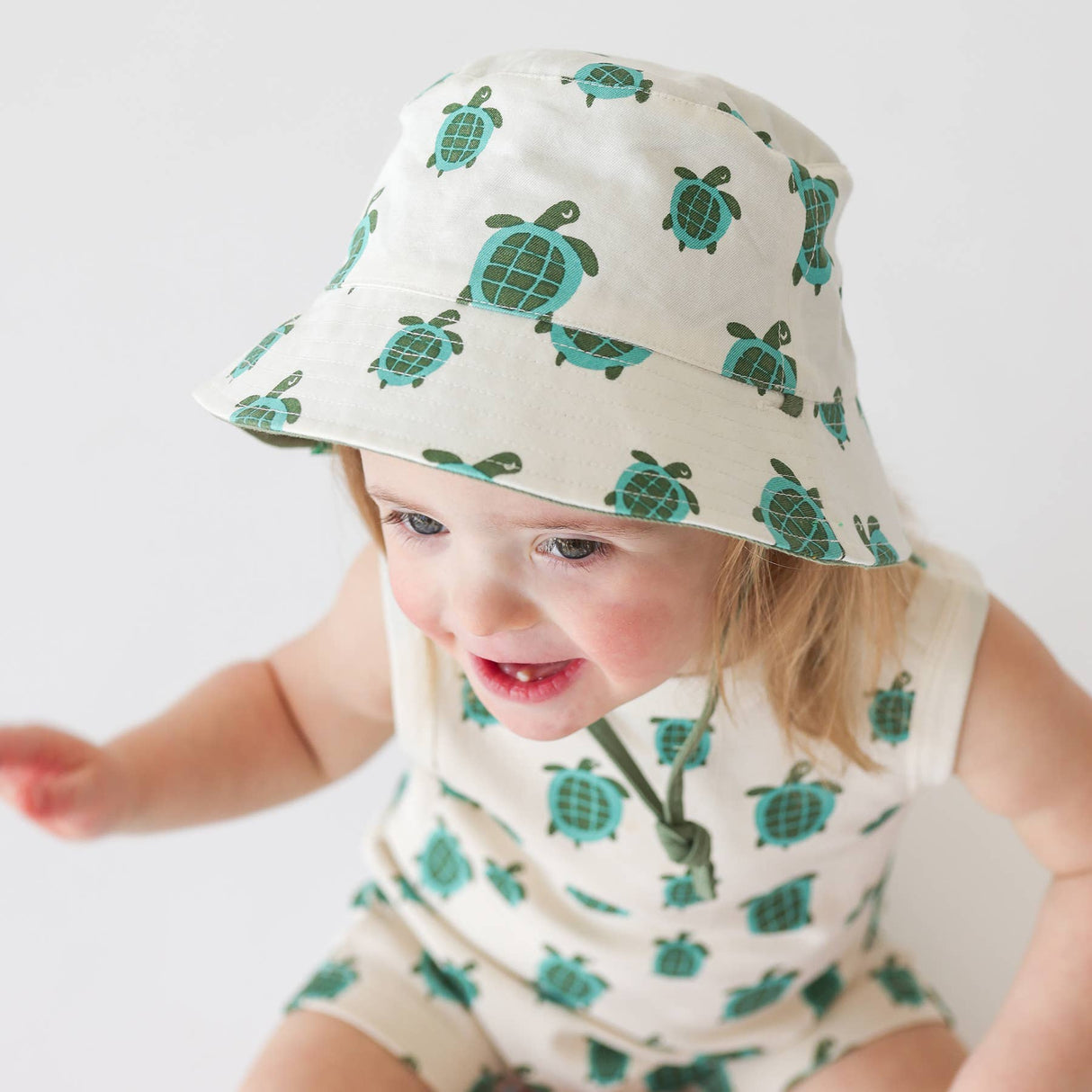 Reversible Organic Cotton Bucket Hats: Turtles and Camper Green