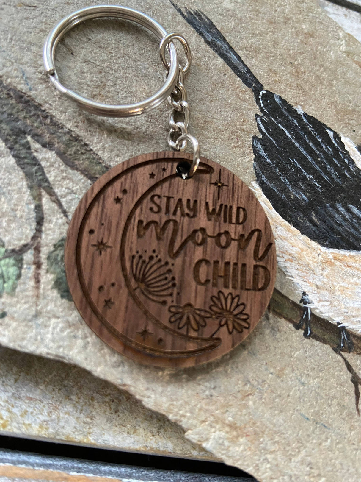 Wooden Keychain - "Stay wild moon child"