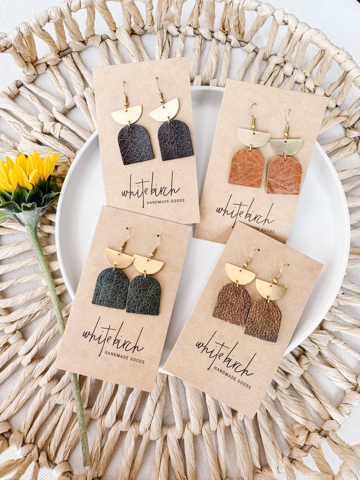 Distressed Leather & Brass Earrings: Raw Brass Hooks