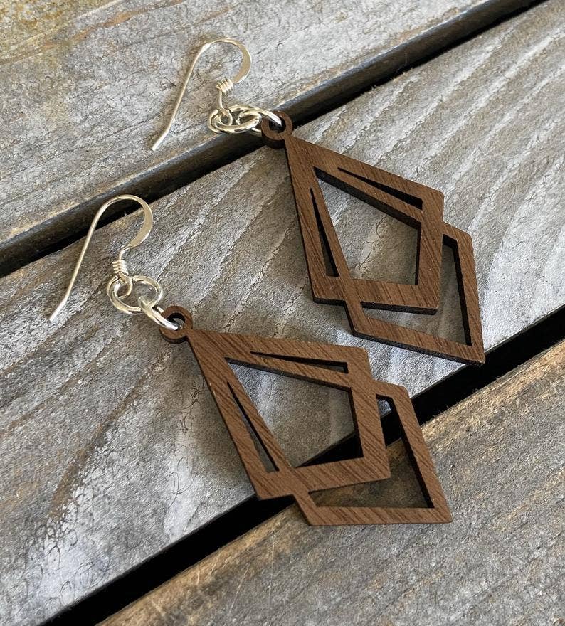 Walnut Wood Earrings - Double Triangles