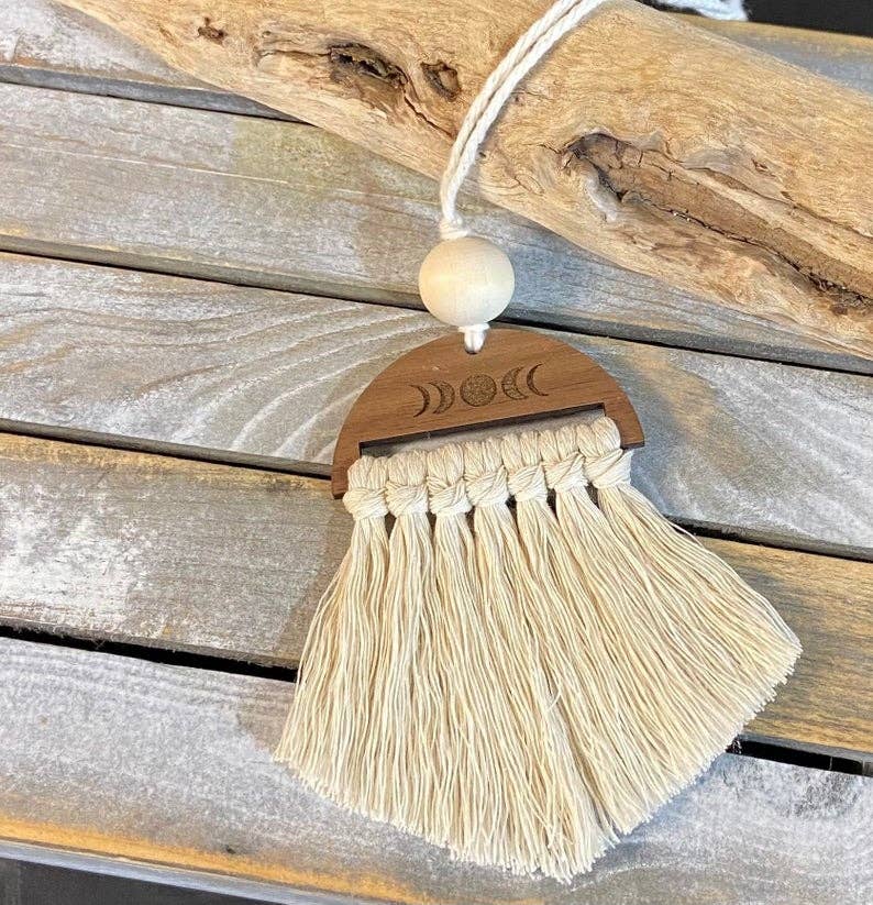 Moon phase Macrame Essential Oil Car Diffuser Charm