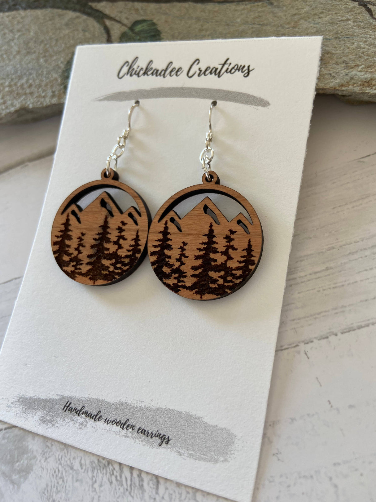 Cherry Wood Earrings Mountains & Trees