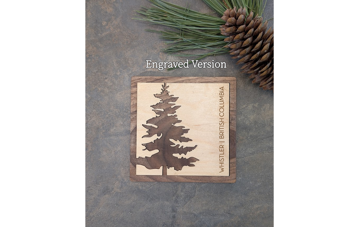 Pine Tree Inlay Wood Coaster - Made in Canada