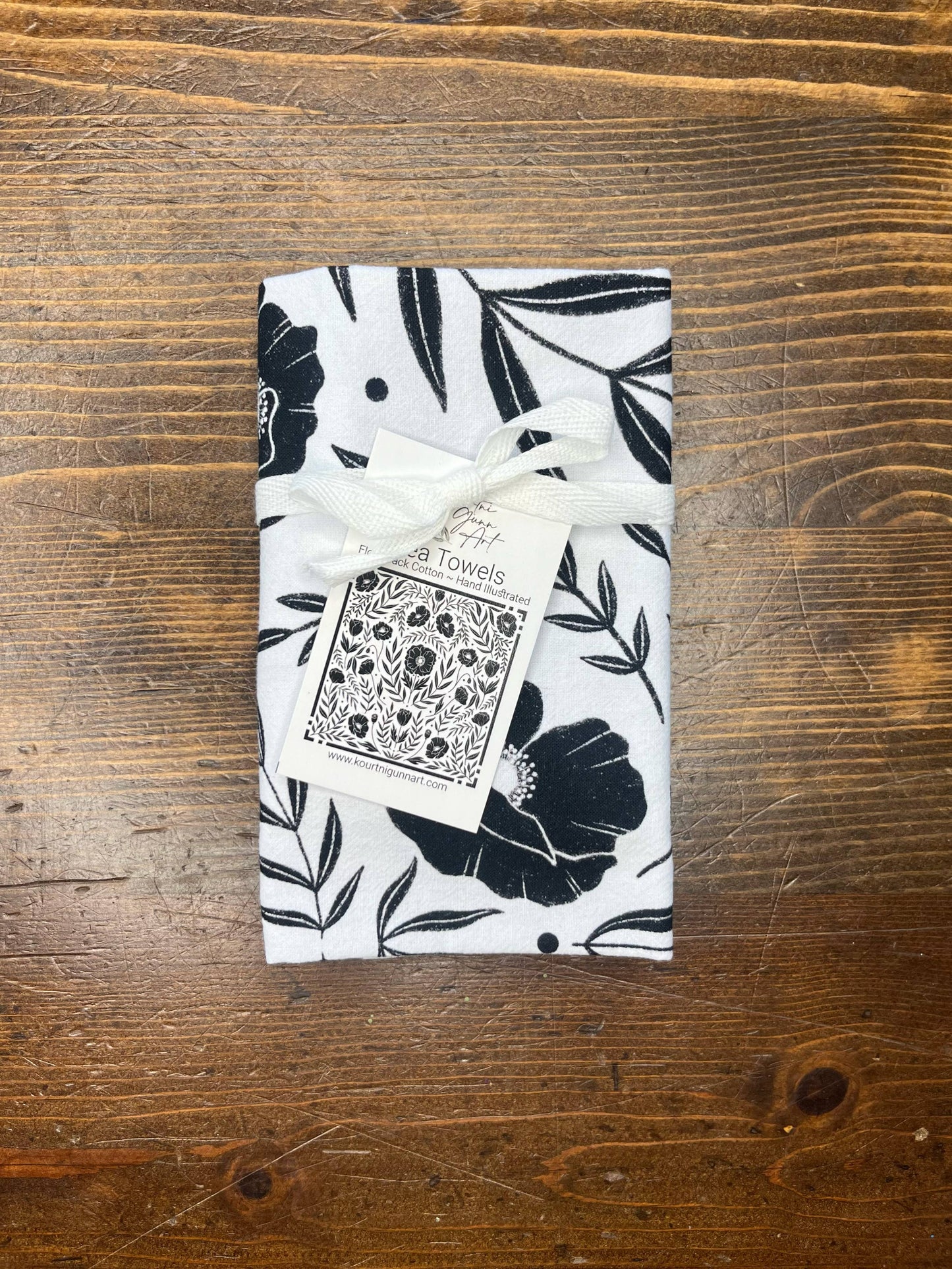 Black Floral Flour Sack Towel | Black Poppy Tea Towel