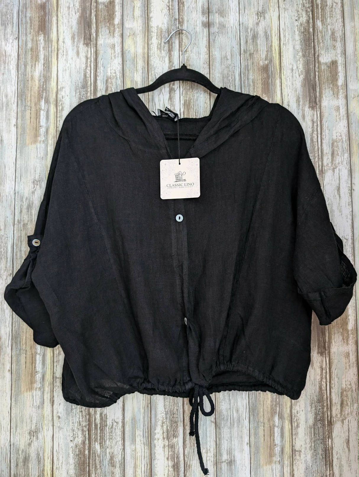 Linen Hooded Button Top