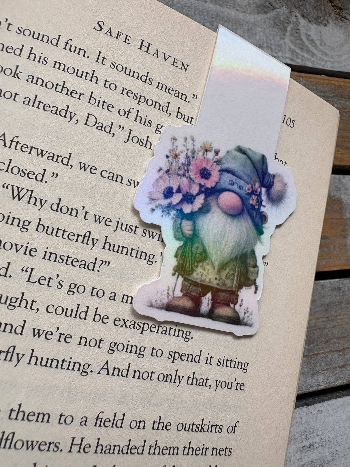 Whimsical gnome holographic magnetic bookmark