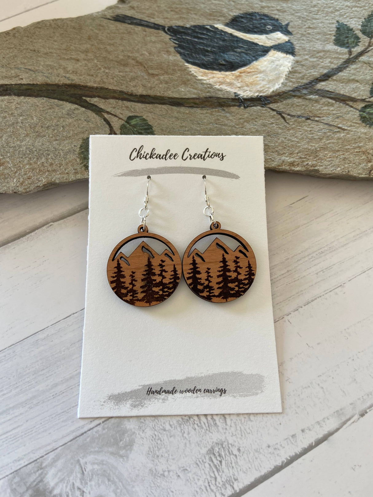 Cherry Wood Earrings Mountains & Trees