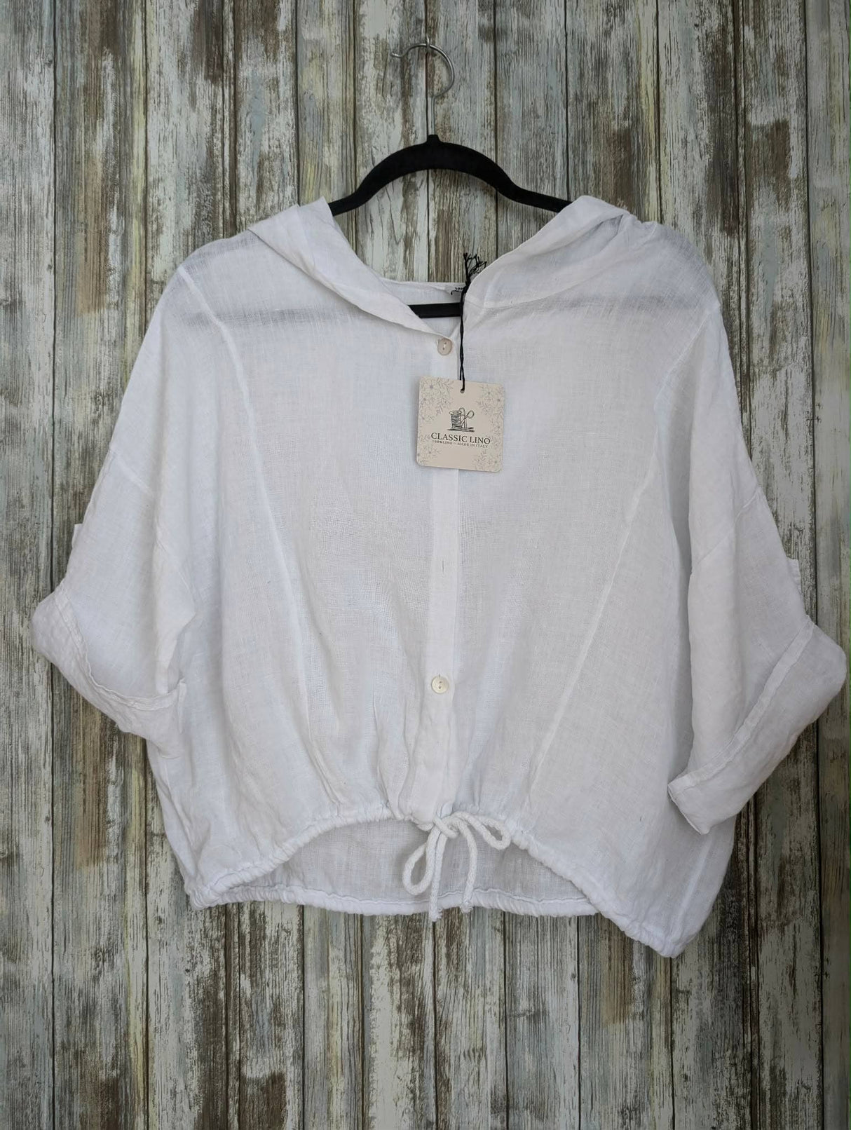 Linen Hooded Button Top