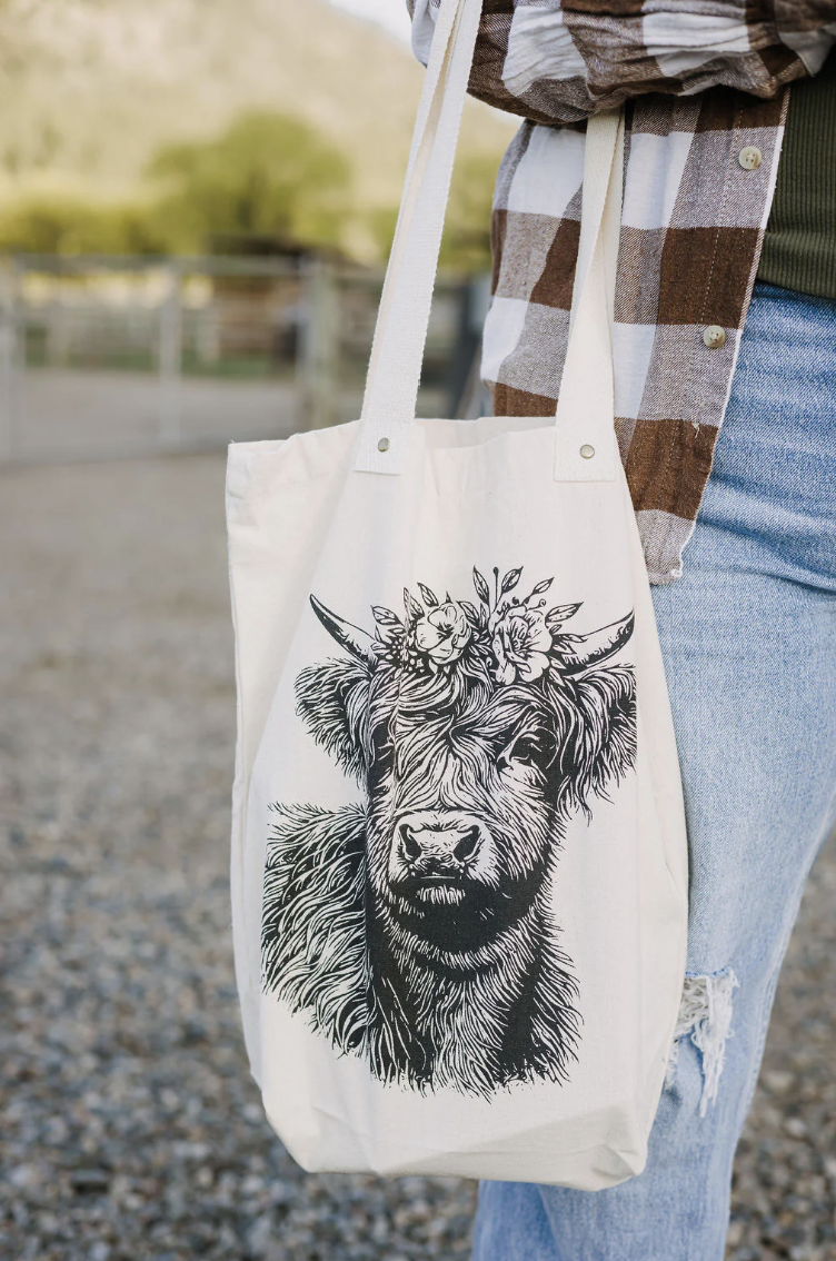 Floral Cow Tote Bag