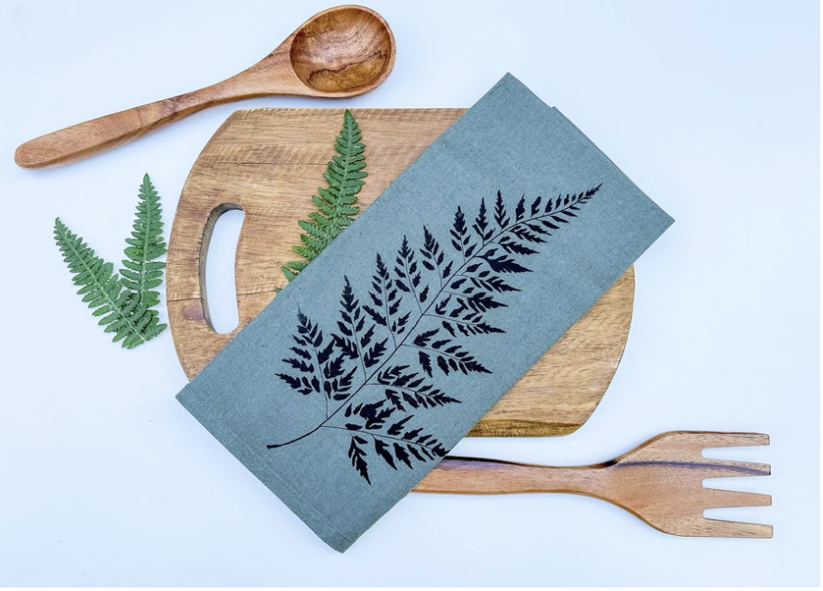 Leafy Fern Linen Tea Towel-Green Smoke