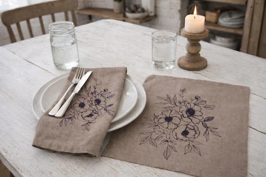 Poppies - Set of 2 - Linen/Cotton Napkins