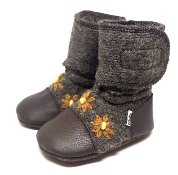 Sunflower Embroidered Felted Wool Booties