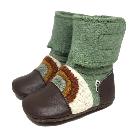 Good Vibes Embroidered Felted Wool Booties